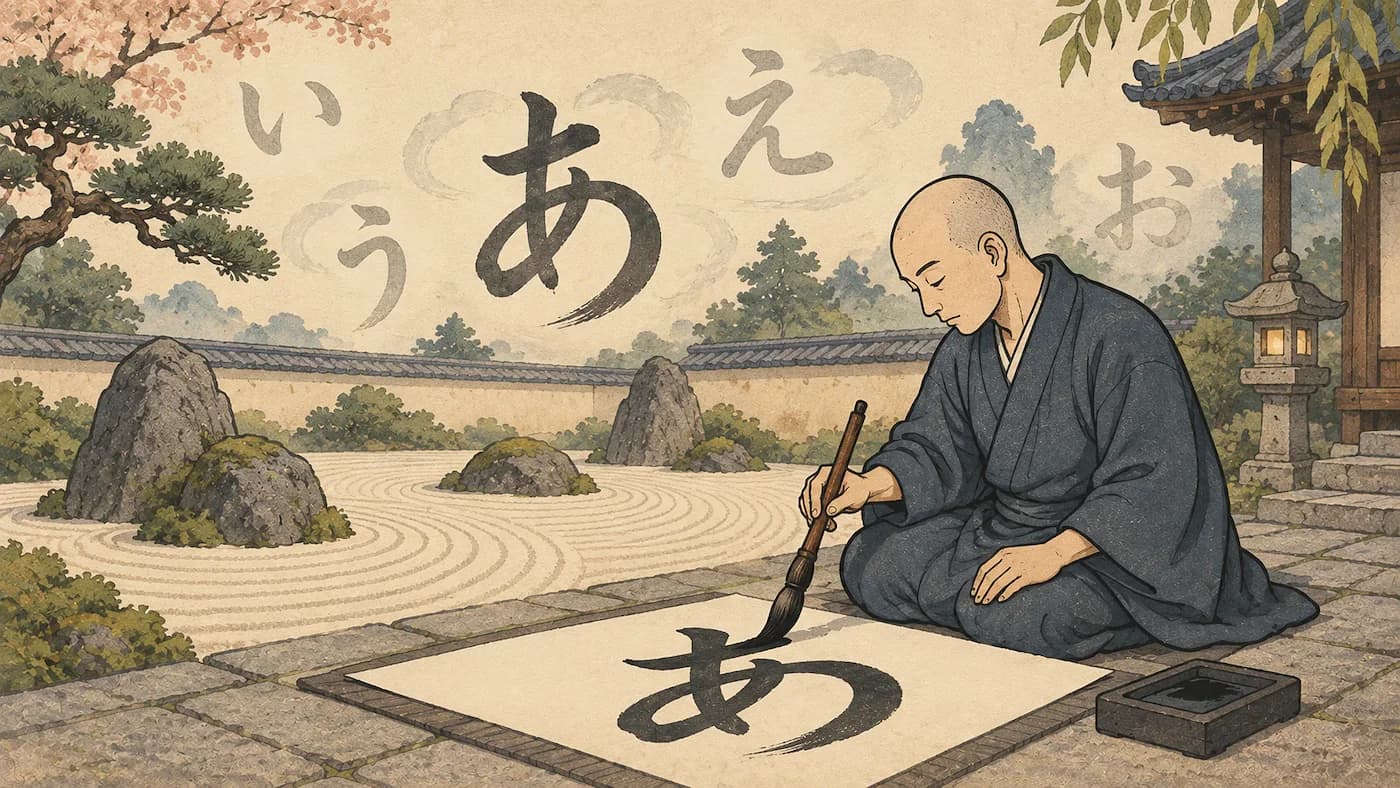 Hiragana karakterlerinin yazım sırasını öğrenmek için bağlantı kartı.