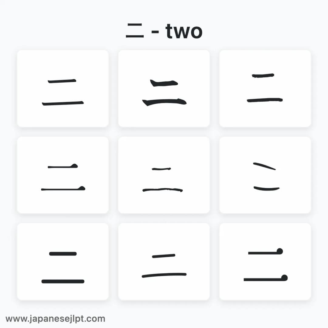 Japanese kanji 二 in different fonts