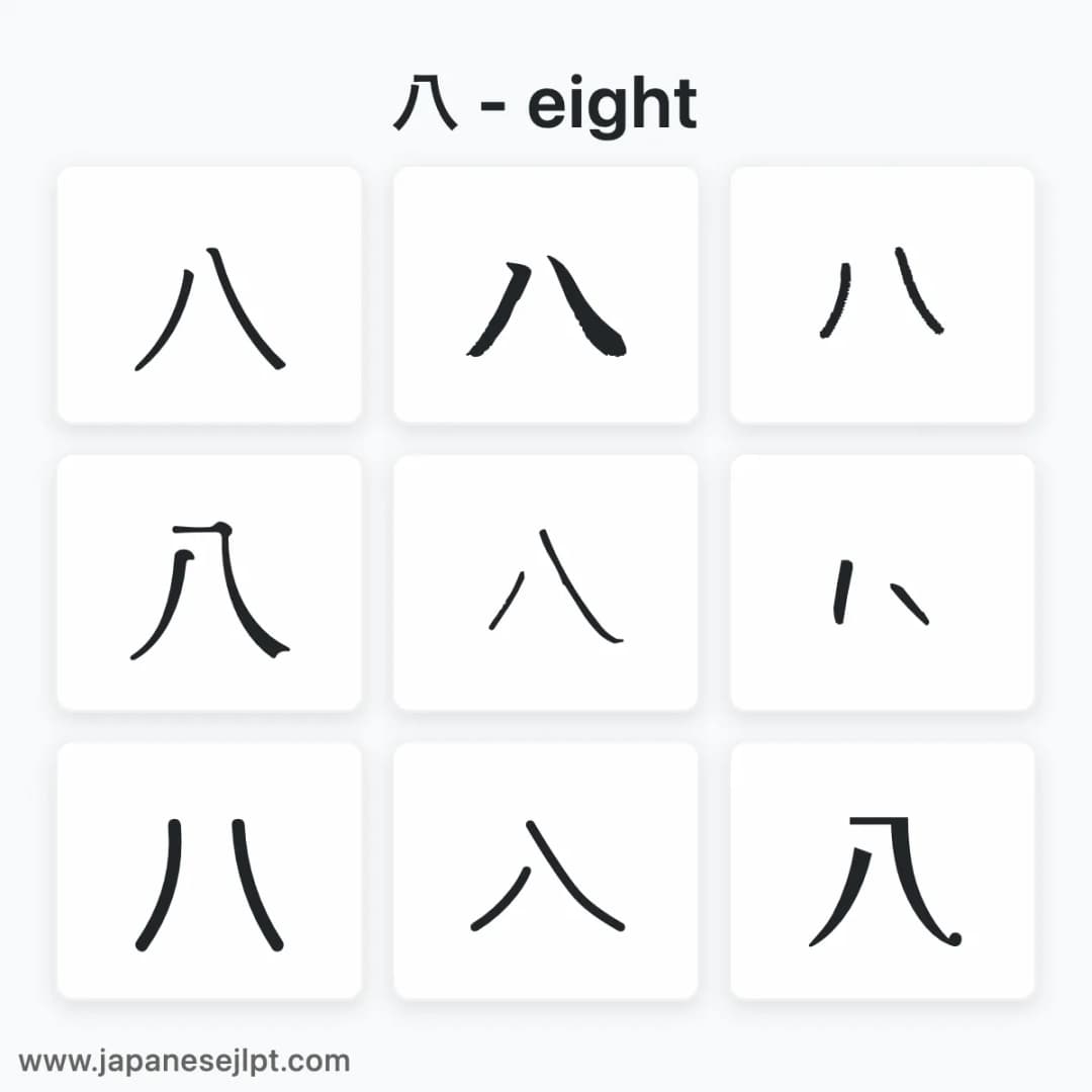 Japanese kanji 八 in different fonts