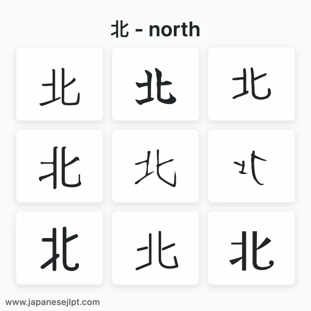 Japanese kanji 北 in different fonts