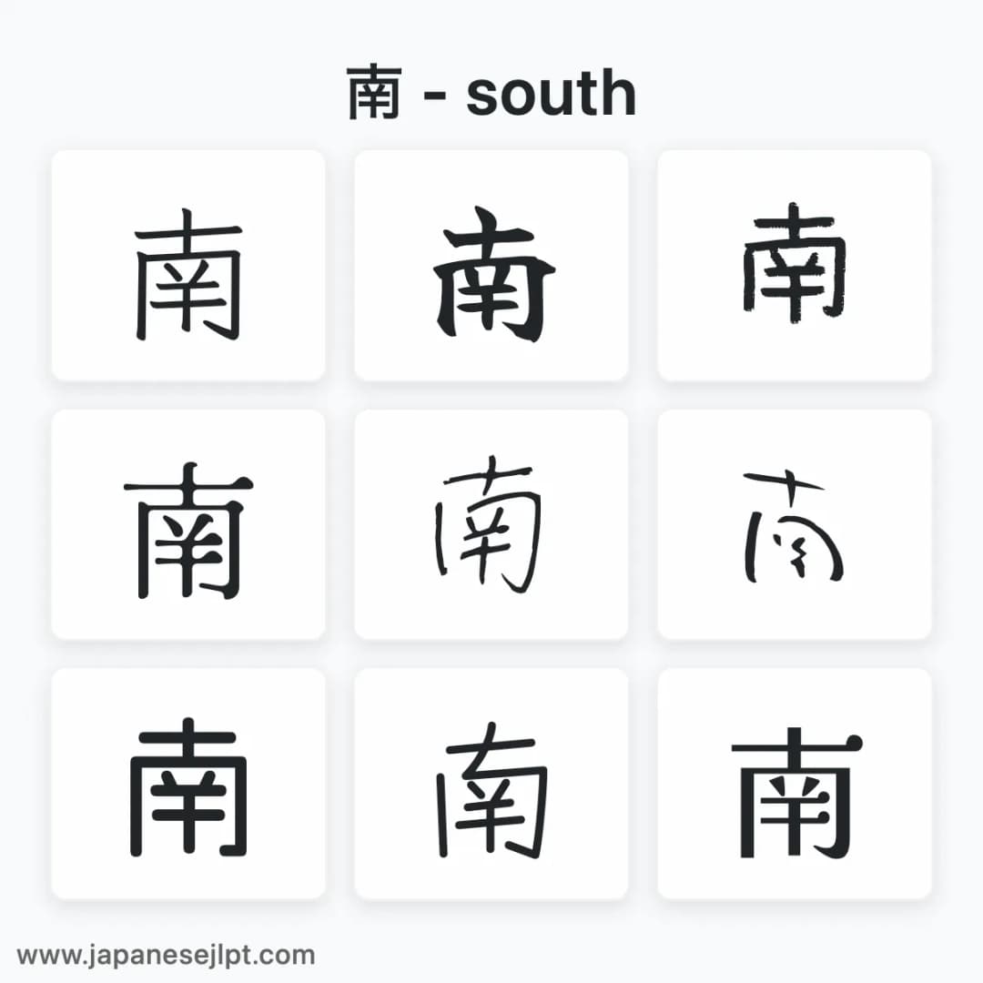 Japanese kanji 南 in different fonts