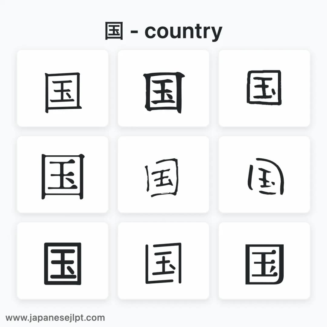 Japanese kanji 国 in different fonts