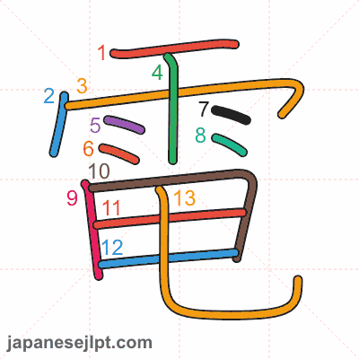 Stroke order animation for kanji 電