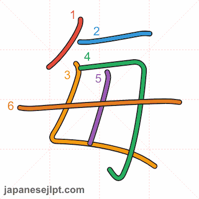 Kanji 毎 (every) — Meanings, Readings & Stroke Order