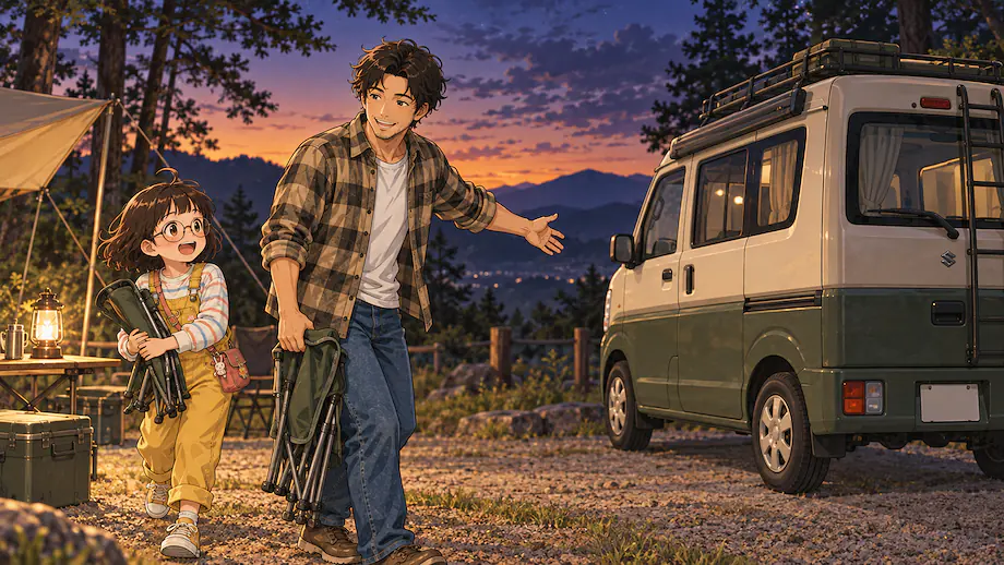 Illustration of the scene described by Let’s return to the van before it gets dark.