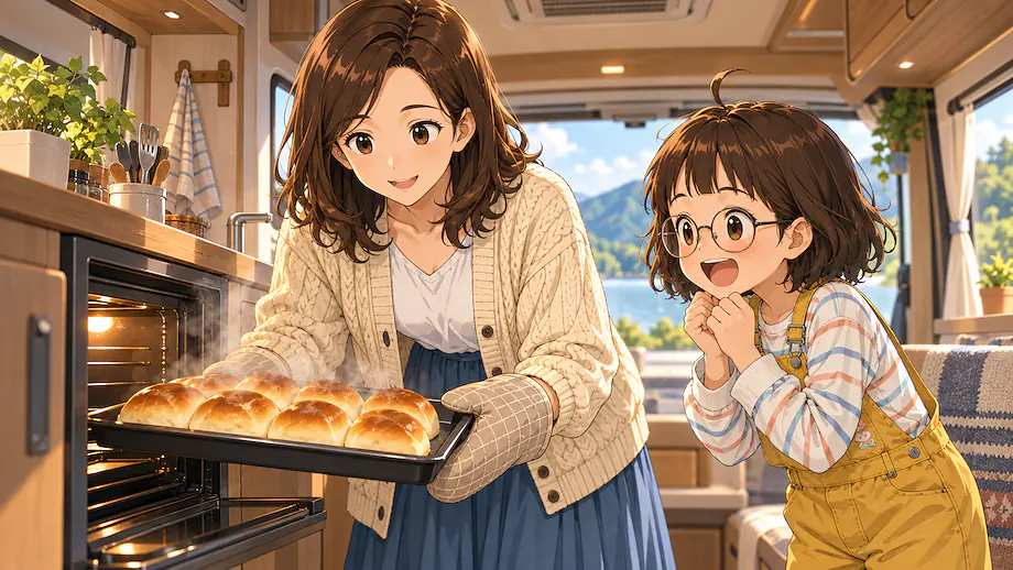 Illustration of the scene described by Freshly baked bread smells wonderful.