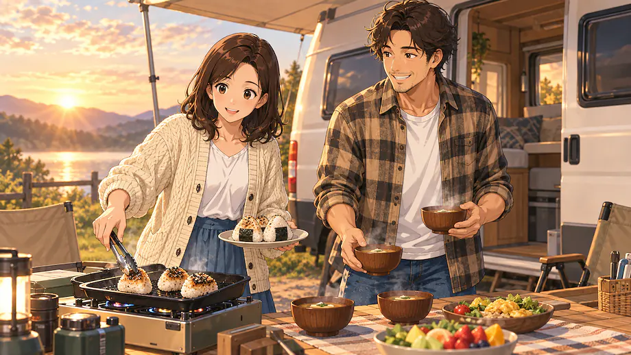 Illustration of the scene described by No matter how busy I am, I make sure to eat a proper breakfast.