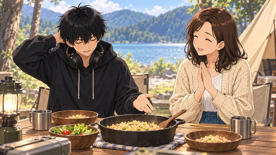 Illustration of the scene described by My cooking is nothing special.