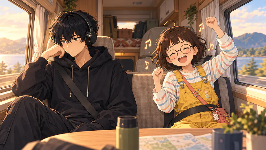 Illustration of the scene described by In contrast to Ren being quiet, Mei is very lively.
