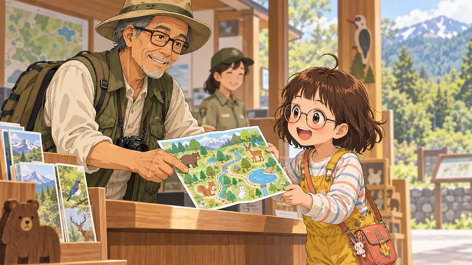 Illustration of the scene described by This is a nature map created for young children.