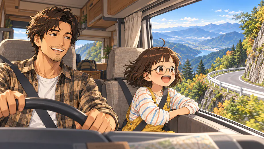 Illustration of the scene described by As we climbed the mountain road, the air gradually became cool.