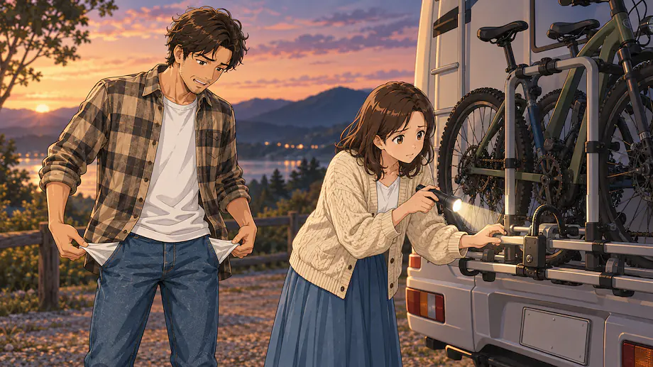 Illustration of the scene described by Just because I forgot the key, I couldn’t open the bicycle rack.