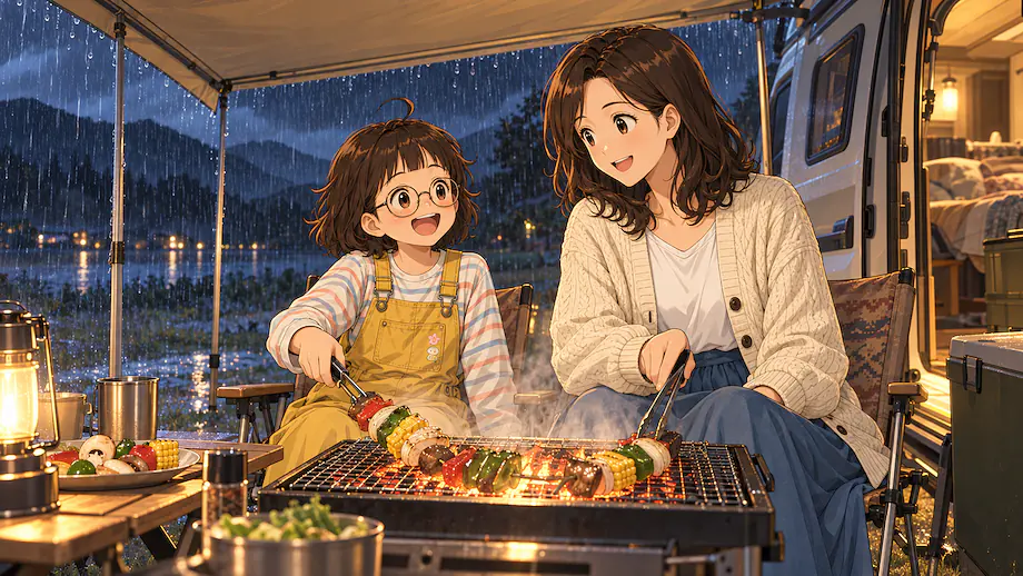 Illustration of the scene described by Even if the night is cold, it is warm if you are by the fire.