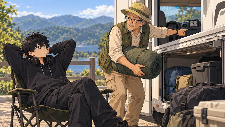 Illustration of the scene described by If you just take it easy like that, you will end up being late for our departure time.