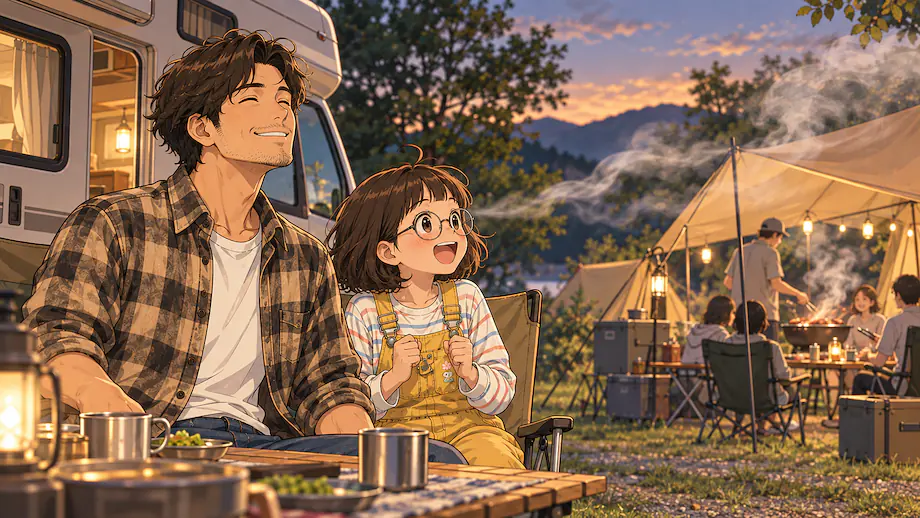 Illustration of the scene described by Because of the nice smell, the tent next door must be having a barbecue.