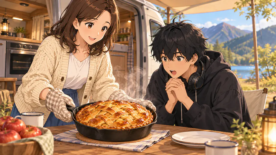 Illustration of the scene described by Freshly baked apple pie is bound to be delicious.
