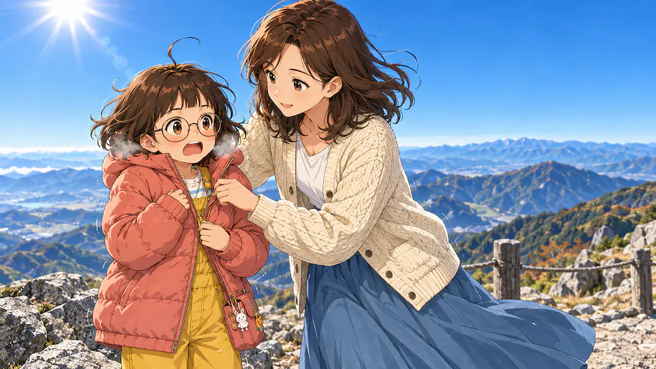 Illustration of the scene described by Just because the sky is blue, it doesn't necessarily mean the mountaintop is warm.