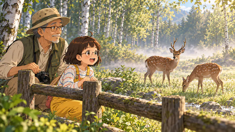 Illustration of the scene described by In the city, we rarely ever see wild deer.