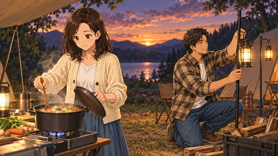 Illustration of the scene described by While Misaki is cooking dinner, on the other hand, Kenta is preparing the lanterns.