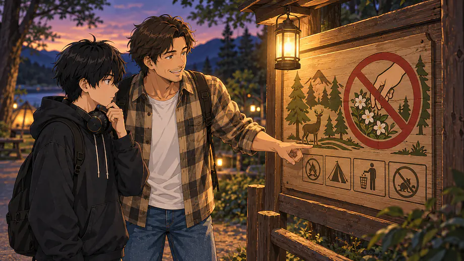 Illustration of the scene described by To protect nature, do not pick the beautiful flowers in the forest.