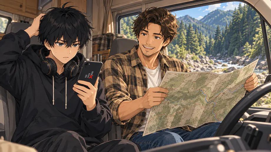 Illustration of the scene described by We're deep in the mountains with no signal, so there's no way to look it up.