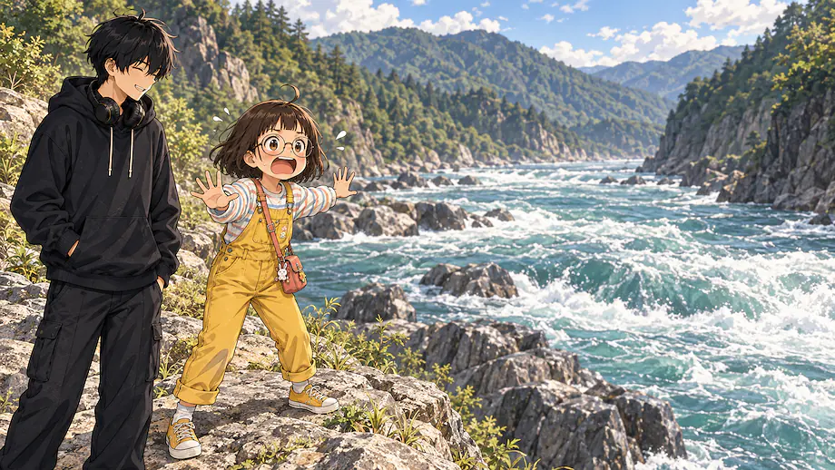 Illustration of the scene described by There is no way I can jump across such a wide river!
