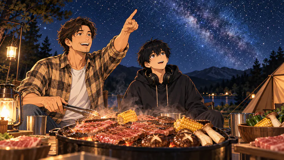 Illustration of the scene described by There are too many stars in the sky; I cannot count them all.