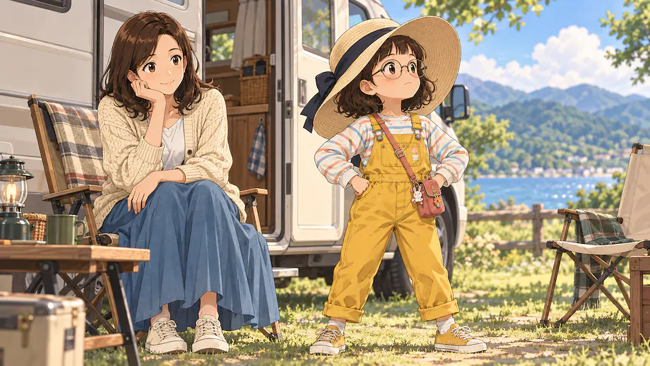 Illustration of the scene described by Mei is wearing her mother's hat, pretending to be an adult.