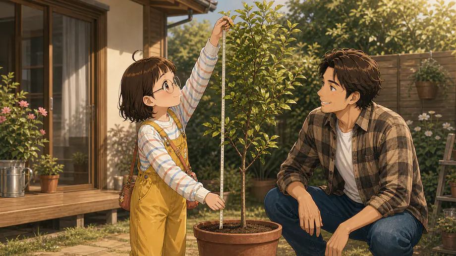 Illustration of the scene described by Mei is measuring the height of a tree.