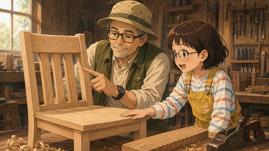 Illustration of the scene described by This chair is made of wood.