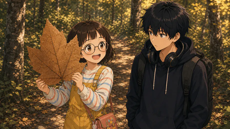 Illustration of the scene described by Mei found a leaf this big.