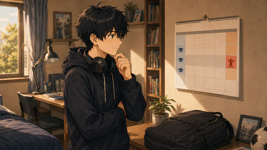 Illustration of the scene described by Ren knows that tomorrow is a day off.