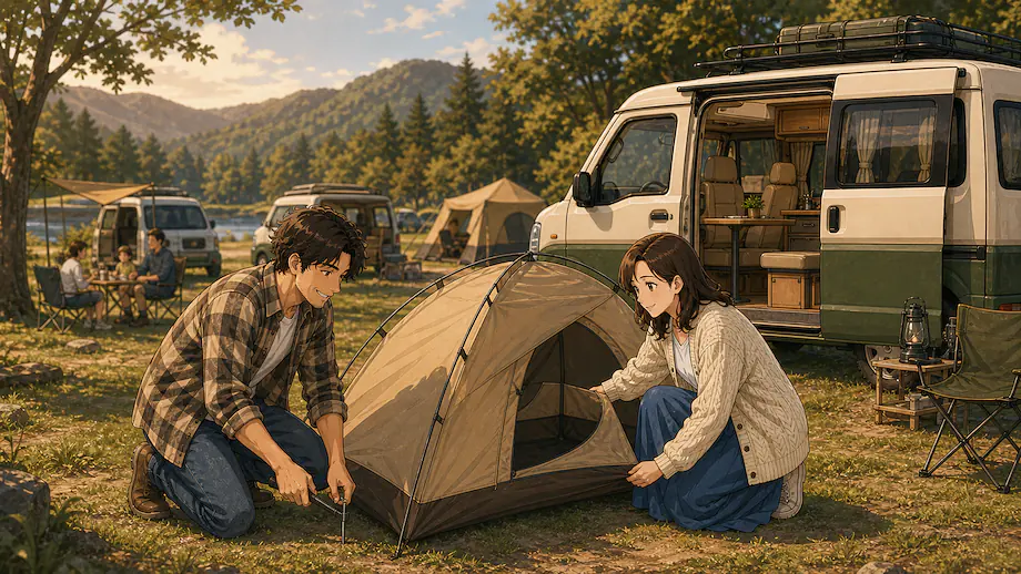 Illustration of the scene described by You can camp here.