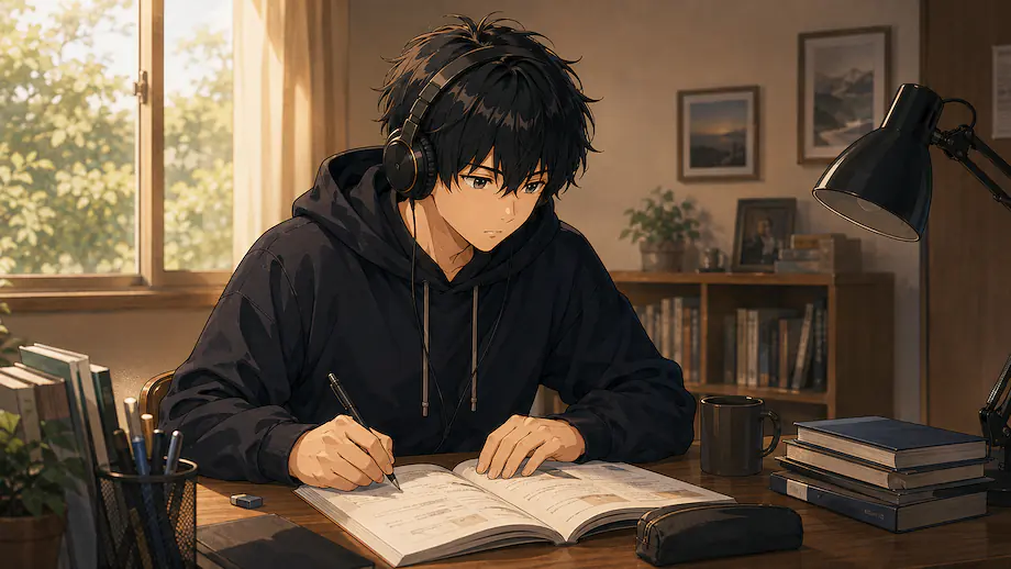 Illustration of the scene described by Ren studies while listening to music.