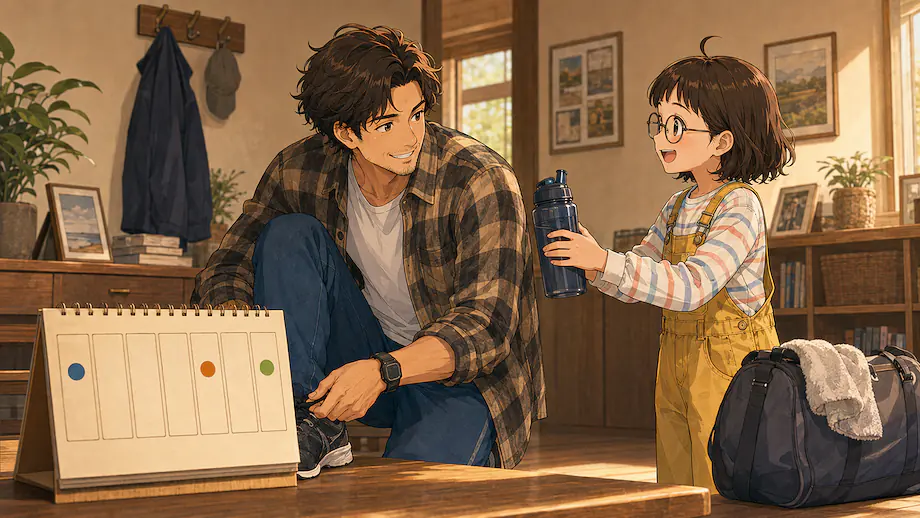 Illustration of the scene described by My father runs three times a week.