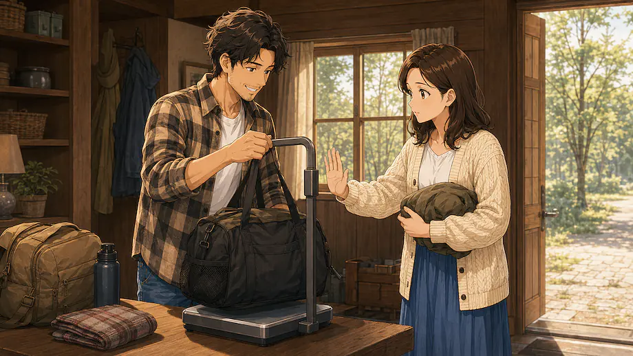 Illustration of the scene described by Please keep the luggage to five kilograms or less.