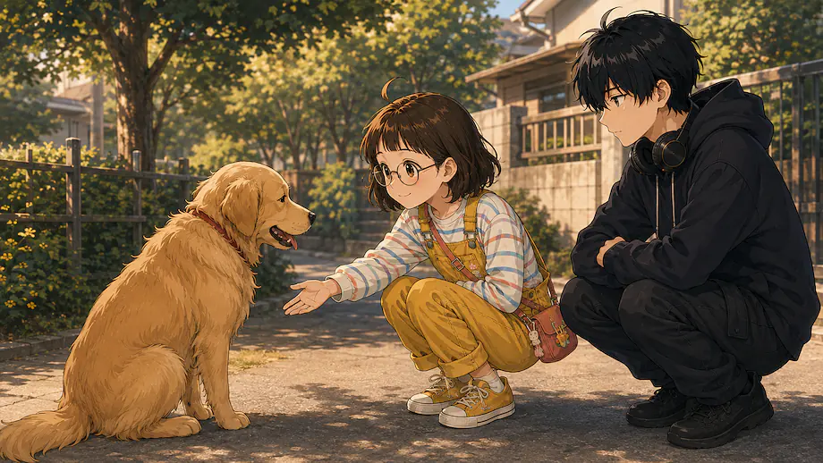 Illustration of the scene described by Mei is not scared at all.