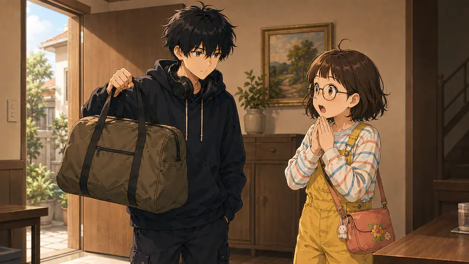 Illustration of the scene described by This luggage is not that heavy.