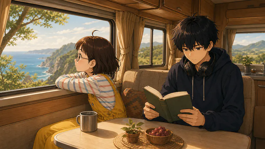 Illustration of the scene described by Mei was looking out of the window the whole time.