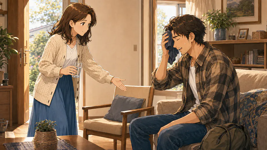 Illustration of the scene described by How about resting for a while?