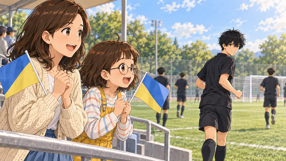 Illustration of the scene described by I hope Ren's team wins the game.