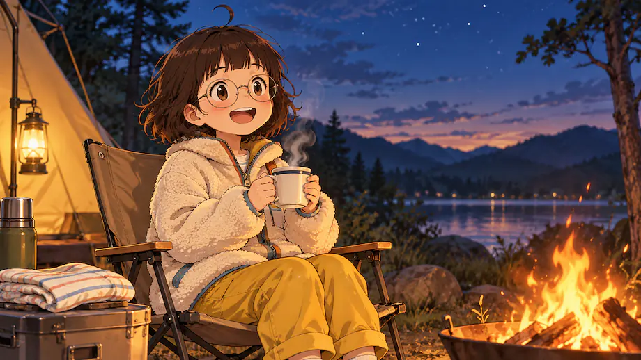 Illustration of the scene described by I'm glad I brought a warm jacket.