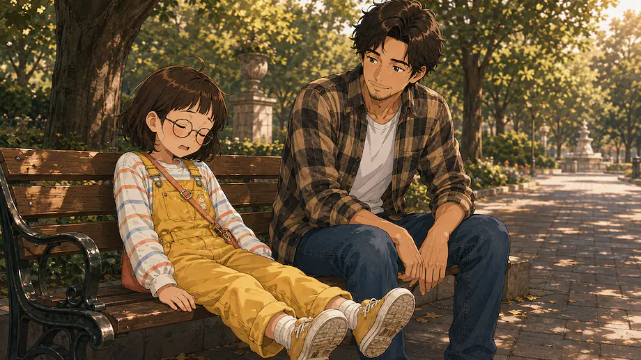Illustration of the scene described by Mei is tired and cannot walk.