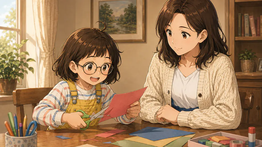 Illustration of the scene described by These scissors are useful for cutting paper.