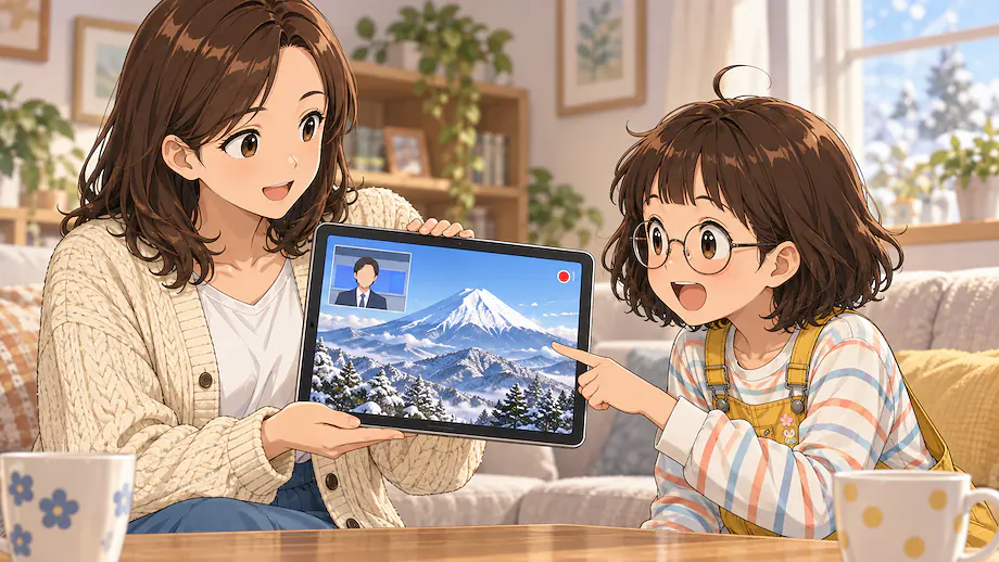 Illustration of the scene described by According to the news, snow has fallen on the mountains.