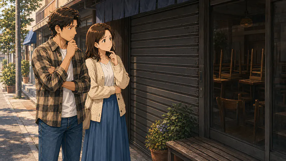 Illustration of the scene described by It seems the shop is closed today.