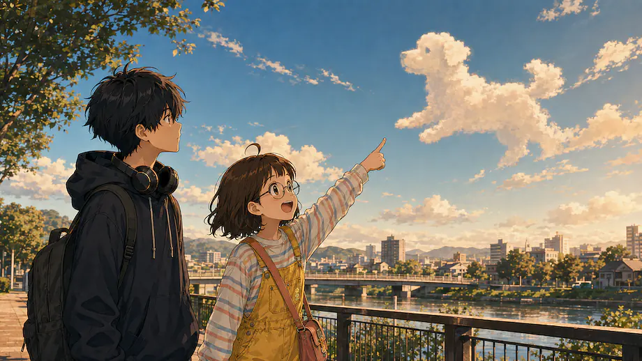 Illustration of the scene described by That cloud looks like a dog.