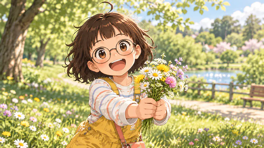 Illustration of the scene described by That is a characteristically cheerful smile, just like a child.