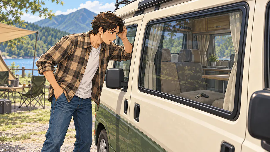 Illustration of the scene described by I might have forgotten the keys inside the car.