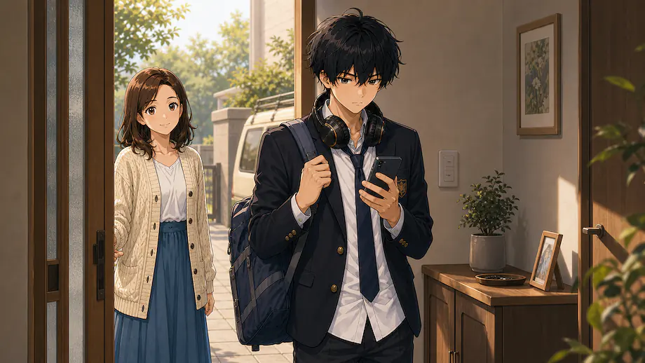 Illustration of the scene described by Ren checks whether the shop is open.